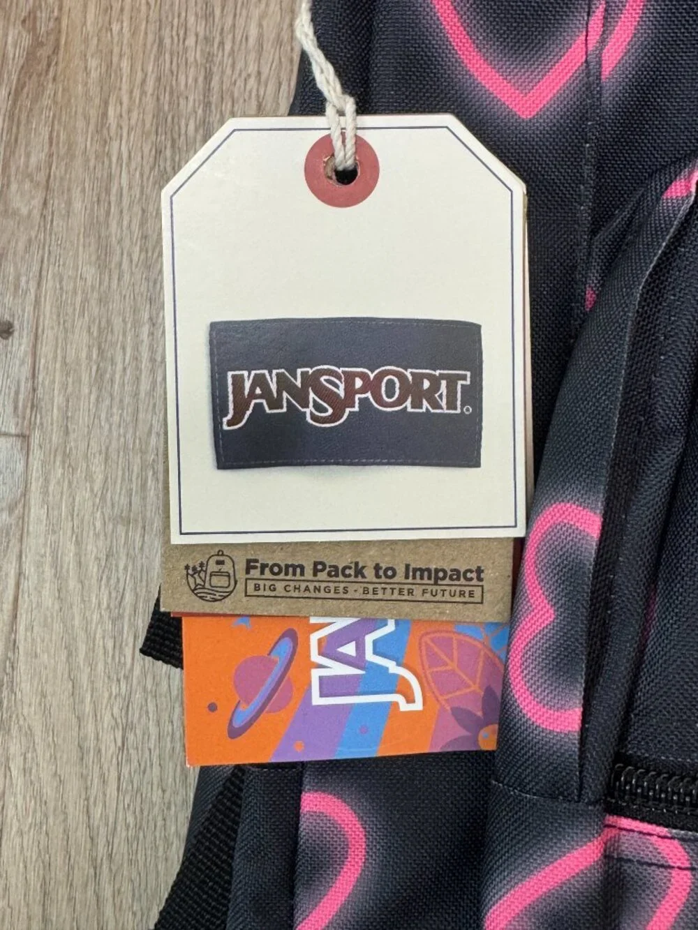 JanSport XL Big Student Happy Hearts Backpack Black Pink Hearts  15